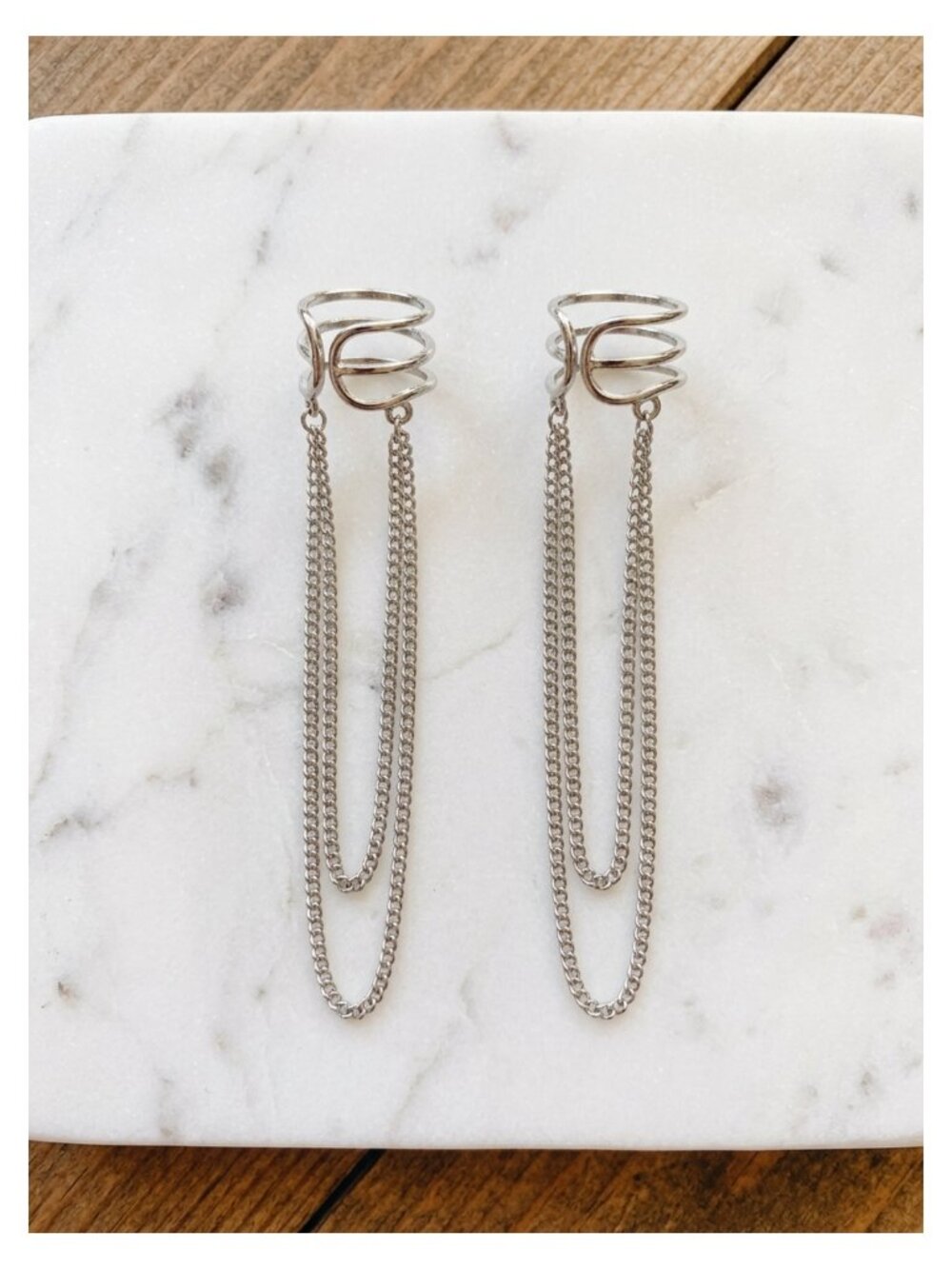 925 Sterling Silver No Piercing Cuff Earrings Chain for Women Wrap Tassel Clip